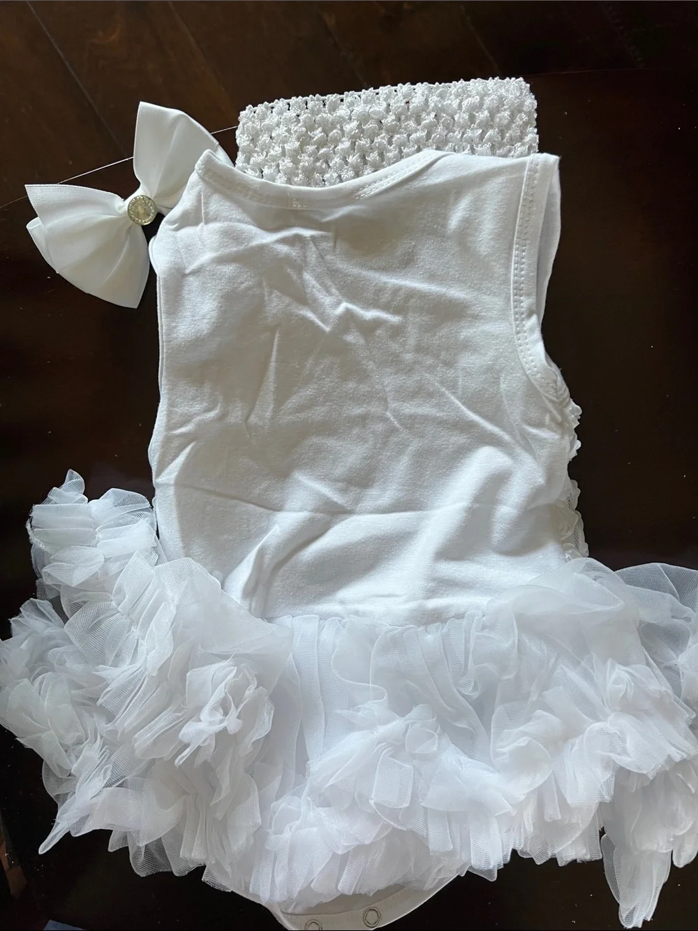 Baby Girls White Floral Tulle Tutu Costume with Bow Headband